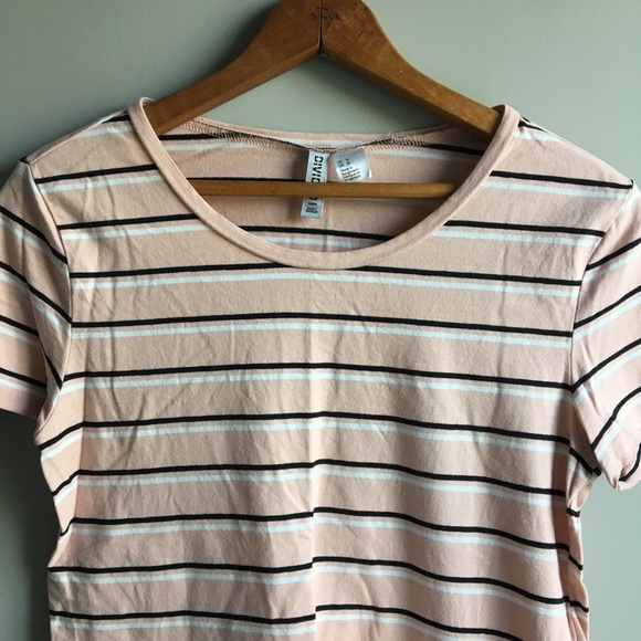 ⚪ H&M Divided pink striped cotton blend scoop neck tee - Picture 2 of 11